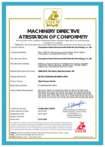 Fussen CE certificate for high pressure washers, EU Machinery Directive 2006/42/EC